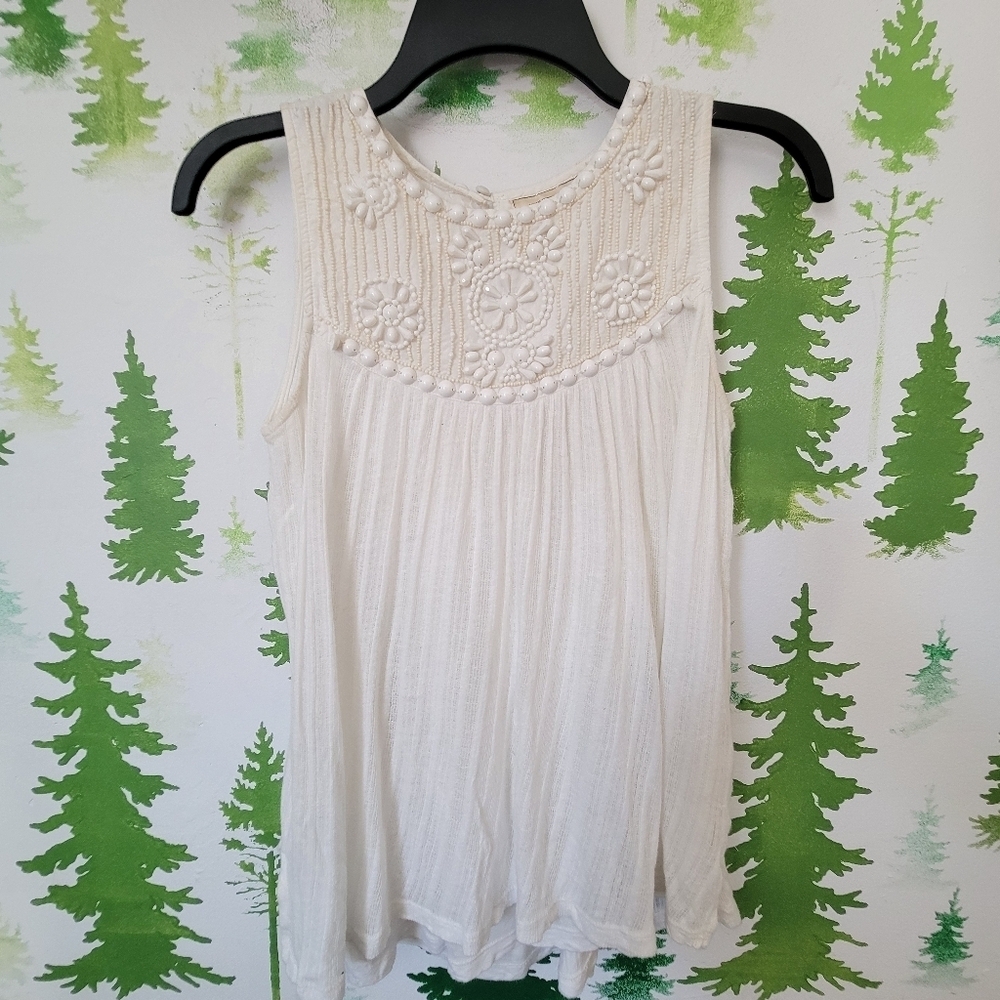 Anthropologie Cream Pleated Blouse with Bib Collar